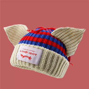 Einzelhandel und Großhandel Katzenohren Grobstrick-Mütze Lustige Mütze Flauschige Winter Süße Fuchsohr-Kappe Warme Strick-Häkelmütze - Product Image 1