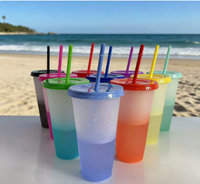 Gobelet personnalisé OEM 710 ml en plastique PP à changement de couleur avec paille, sans BPA, compatible lave-vaisselle, pour le bureau et l'extérieur
