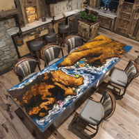 Table console élégante en bois massif avec panneau central Ensemble de table à manger pour restaurant Cuisine Bar Ensembles de table en bois de résine époxy
