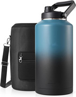Bouteille d'eau isotherme de 2 gallons/256 oz avec couvercle à bec verseur anti-fuite et poignée, et gourde métallique à large ouverture pour le camping et le travail