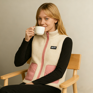 <span class=keywords><strong>Gilet</strong></span> en polaire tricoté à blocs de couleur pour femmes 385g Douceur sherpa Fermeture éclair Col montant Vêtement décontracté sans manches - Product Image 4
