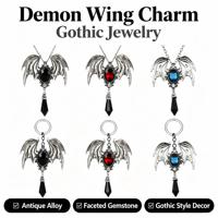 Collier et porte-clés gothiques Aile de Démon en métal argenté antique avec pendentif goutte en cristal multicolore, bijou cadeau pour fête d'Halloween