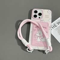 Étui de téléphone portable mignon motif lapin fleuri avec porte-cartes pour iPhone 16 15 14 17 Air 18 11 Pro Max Coque Arrière Funda