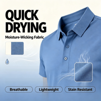 Meilleure Vente – Nouveau Polo Homme d'Été en Mélange Nylon Spandex à Manches Courtes, Col Classique à 3 Boutons, Couleur Unie, Idéal pour le Travail et les Loisirs