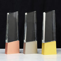 Trophée en cristal gravé créatif avec base en métal or, argent, cuivre – Lame de cristal