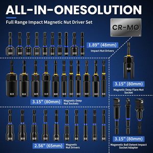 86PCS Magnetic Impact Nut Driver <b>Bit</b> <b>Set</b> SAE/Metric CR-MO (32) Steel <b>Bits</b> (45) Ratchet Wrench 3 Ball-Head Adapters 1293705 12937 - Product Image 4
