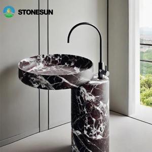 Мраморная раковина StoneSun Red Calacatta Viola, отдельностоящая, на пьедестале, для ванной комнаты - Product Image 6