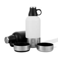 Bouteille d'eau isotherme portable 2-en-1 de 64 oz en acier inoxydable avec logo personnalisé et gamelle pour chien, idéale pour les voyages en extérieur