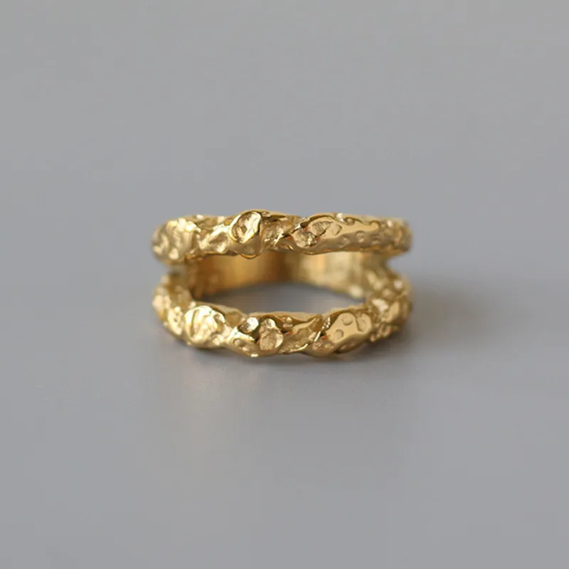 Anel feminino, novo estilo personalizado jóias em aço inoxidável banhado a ouro 18k irregular anel não tarnô à prova d' água