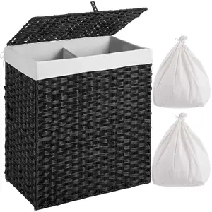 Handwoven Synthetic Rattan Laundry Basket with Lid Laundry Hamper with 2 Removable Liner Bags
