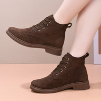 Bottines vintage pour femmes en faux daim, bout rond, lacets, bottes courtes décontractées, chaussures de mode pour tous les jours en plein air