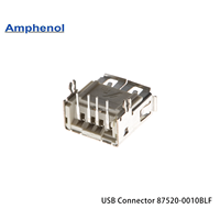 Conector Automotriz Amphenol 87520-0010BLF USB-A 2.0 Macho/Hembra de 4 Pines, Ángulo Recto, Montaje a Través de Orificio, Aleación de Cobre
