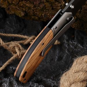 Stainless Steel Wood Handle EDC Tactical Survival Folding Knife with Clip Blank Blade Can Be Customized with Patterns - Product Image 3