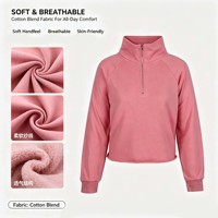 Sweat-shirt court personnalisé à demi-zip, ourlet brut, manches raglan, en molleton, avec logo personnalisé, style décontracté urbain pour femme
