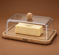 Boîte de rangement transparente anti-poussière en bambou et bois pour beurre, plat à beurre et à fromage avec couteau et fourchette