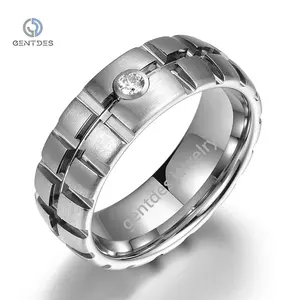 Gentdes Jewelry 8mm Silver Tungsten Carbide Wedding Rings With Cz Stone Inlay Wedding Bands For Men High Quality Mens Ring