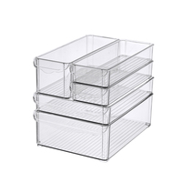 Transparent Lot de 5 bacs de rangement en plastique carrés empilables pour garde-manger multifonctionnel pour réfrigérateur Organisateur Fruits Légumes Nourriture