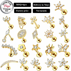 Bijoux Freya, piercing en titane ASTM-F136 avec zircon, piercing <span class=keywords><strong>de</strong></span> mode pour tragus, hélix, daith, boucles d'oreilles à dos plat, piercing labret à filetage interne - Product Image 1