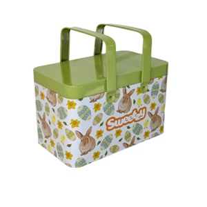 Rectangular Tin Box With Leather Handle Custom Printed Easter Metal Tin <b>Basket</b> <b>for</b> Candy Cookie Chocolate Gift <b>Storage</b> - Product Image 2