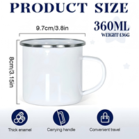 Mug émaillé vierge pour sublimation 12oz (360ml) blanc, tasse de camping avec poignée, bord métallique argenté, émail épais pour personnalisation DIY