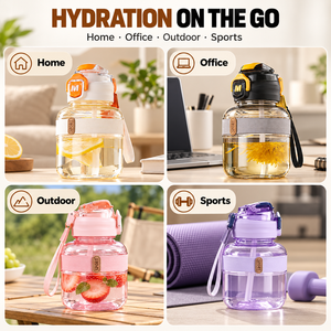 1000ml Big Belly Water <b>Bottle</b> with Straw Large Capacity Portable <b>Plastic</b> Sports <b>Bottle</b> BPA Free for Kids School Fitness Gym - Product Image 6