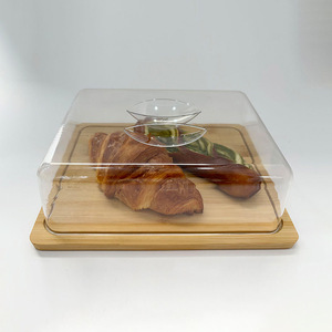 Plateau en bambou avec couvercle transparent pour servir des collations et du thé, usage domestique, plateau de repas portable pour l'extérieur - Product Image 1