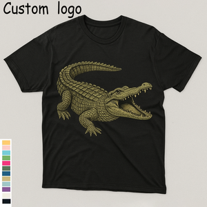 T-shirt 100% coton avec logo personnalisé pour hommes, style européen décontracté avec conception unique de transfert de chaleur à impression crocodile tissée - Product Image 1
