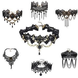 Gargantillas Góticas Sexys, Collares de Encaje Negro para Mujer, Collar de Piedras, Estilo Vintage Victoriano, Gargantilla Steampunk, Joyería para Fiesta Gótica de Halloween - Product Image 1