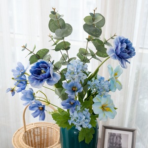 Bouquet de fleurs artificielles Aurora, eucalyptus bleu, tissu tissé en plastique, décoration d'intérieur, accessoires de mariage CF02114 - Product Image 1