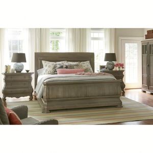French Vintage Solid Wood Bed , <b>Antique</b> Wood Spindle Bed with Upholstered Headboard, Queen King Size Platform Bed for Bedroom - Product Image 3