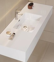 Ensemble de meuble-lavabo mural pour salle de bain avec vasque intégrée sans joint, en dalle de granit style hôtel de luxe, avec miroir