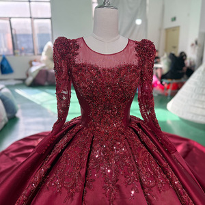 Extravagant <b>Red</b> Satin Ball Gown Wedding Dress <b>Glitter</b> Appliques Pearls Xs121 - Product Image 3
