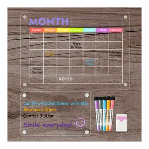 Color Printed Transparent Home Used Magnetic Dry Erase Board Acrylic Calendar for Fridge