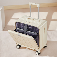 Koper Travel 18-inci Bukaan Depan PC, Modis, Modern, Ringan, Tahan Lama, Multifungsi, Spinner Trolley Case Semi-Hard