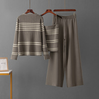 Ensemble trois pièces tricoté décontracté et ample pour femme, style coréen, col en V, taille haute amincissante, collection automne