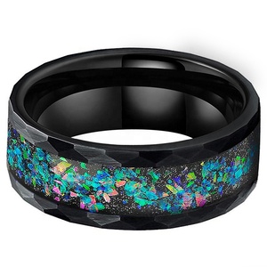 Anello in Tungsteno Nero Martellato 8mm Coolstyle per Uomo e Donna con Intarsio in Opale Galassia Gioielli alla Moda Fede Nuziale - Product Image 2