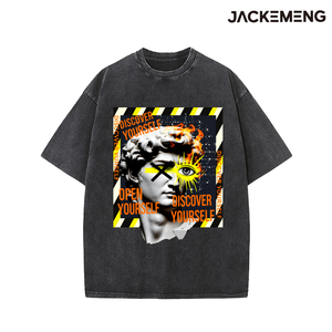 Camiseta Oversize de Algodón Lavado con Estampado Artístico 'Descubre Tu Esencia', Estilo Retro Urbano, Venta al por Mayor desde Almacén en EE. UU. - Product Image 4