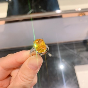 2026 New Trending Jewelry Eco-friendly Copper Geometric Cubic Zirconia Imitation Yellow Gem Open <b>Adjustable</b> Band <b>Rings</b> for Women - Product Image 4