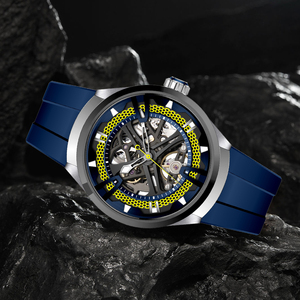 Luxury Hollow Mechanical Watch 50M Waterproof Fluorine Rubber Strap Hard Glass Fashion Sport <b>Wristwatch</b> for Men - Product Image 4