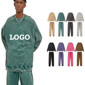 Ensemble sweat à capuche et jogging surdimensionné en coton 100% délavé à l'acide, logo personnalisé AR2319, haute qualité, style vintage automne - Product Image 1
