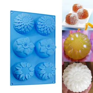 6 kavite çiçek şekilli silikon DIY el yapımı sabun mum kek kalıp silikon altı delikli çiçek şeklinde kek kalıbı fırın tepsisi