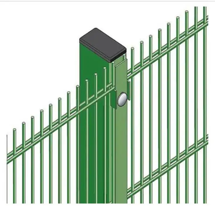 Green Powder Coated Galvanized Double Horizontal Welded Wire Fence Mesh with Steel Frame Heat Treated Wood Base Post Lawn Use