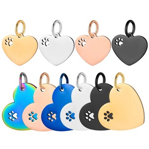 Mirror Polished 18K Gold Plated Stainless Steel Romantic <b>Pet</b> Paw Charms Hollow Paw Heart <b>Blank</b> ID Pendant DIY Jewelry Making - Product Image 1