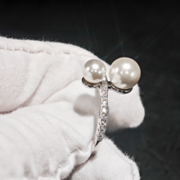 925 Sterling Silver Minimalist Simple Design 4A Perle D'eau Douce Demi-Éternité Anneau pour Femmes Fine Jewelry Anniversaire De Mariage