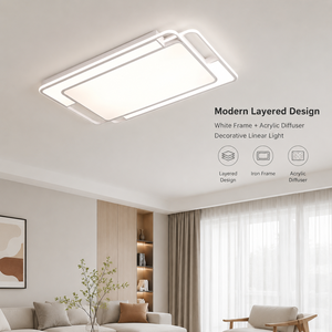 Lámpara de techo LED moderna de acrílico y hierro, regulable con control remoto, tricolor, de montaje en superficie, para sala de estar, dormitorio, oficina. - Product Image 2
