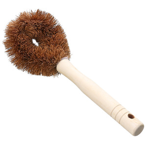 Natural Coconut Fiber Pot Scrubber <b>Round</b> Dark Brown Biodegradable Kitchen <b>Brush</b> With Wooden Handle For Pots Pans Bowls - Product Image 1