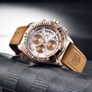 Reloj Deportivo Casual para Hombre, Cronógrafo, Correa de Cuero, Resistente al Agua, Clásico, de Vestir, de Cuarzo, con Ventana de Calendario - Product Image 1