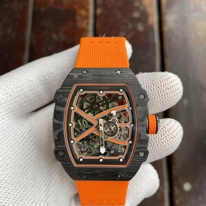 Luxury Tonneau <b>Skeleton</b> <b>Automatic</b> Men's Sports <b>Watch</b> Black Carbon Fiber Case Orange Nylon Strap Mechanical Wristwatch - Product Image 3
