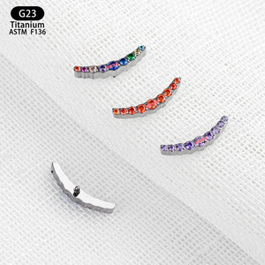 G23 <b>Titanium</b> Alloy Zircon Curved <b>Stud</b> Earrings Colorful Channel Setting Everyday Wear - Product Image 3