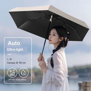 Parapluie ultra-léger 218g à 6 baleines, pliable en 3 sections, anti-UV, avec revêtement noir, pour femme, idéal pour les voyages et la promotion de marque - Product Image 3